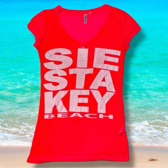 Siesta Key Beach Souvenir T-Shirt - Ocean Blue - Size Medium - Bright Pink - Picture 8 of 16